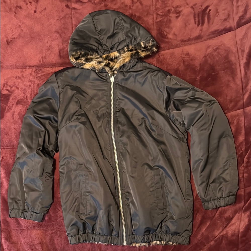 American Eagle Outfitters Reversible Black and Leopard Coat